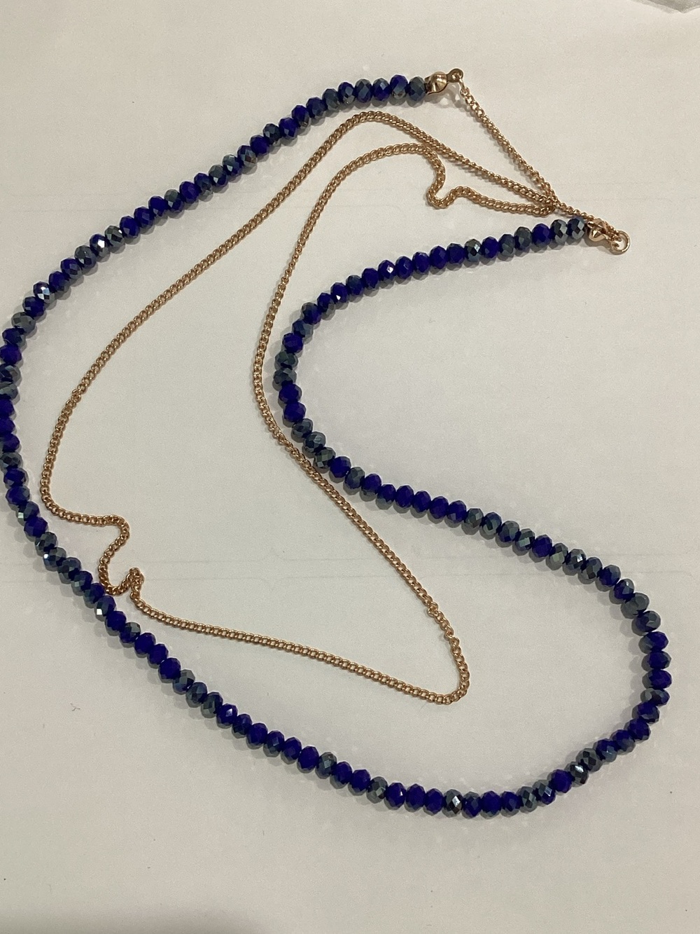Gold Chain and Deep Blue Beaded Layered Necklace